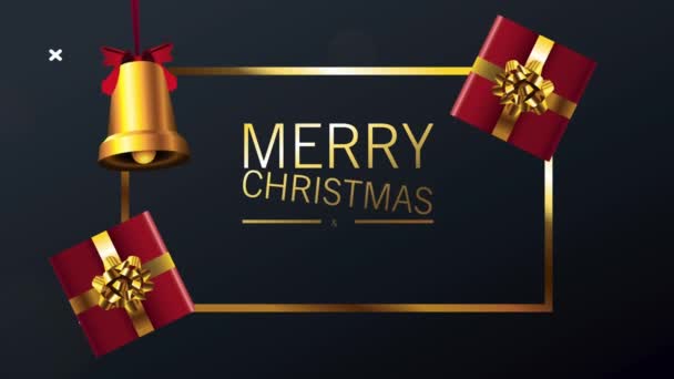 С Рождеством Христовым, с дарами и золотым колоколом — стоковое видео