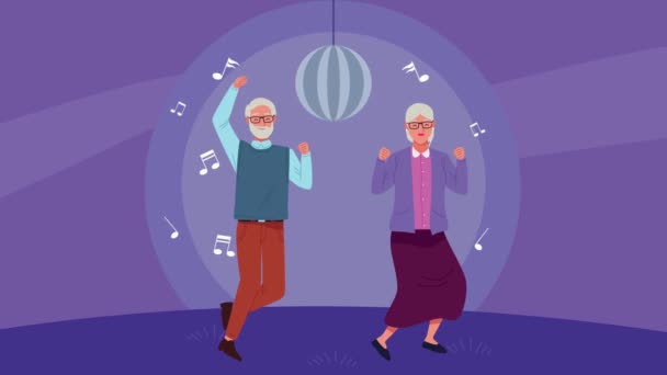 Glada gamla par firar animation tecken — Stockvideo