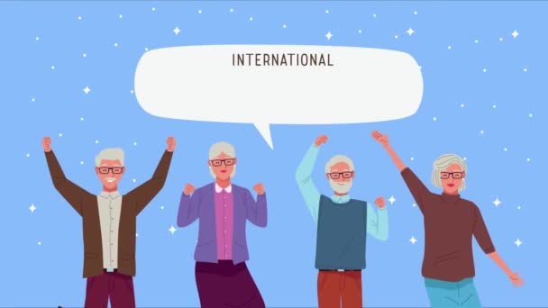 Internationale ouderendag viering met grootouders vieren — Stockvideo