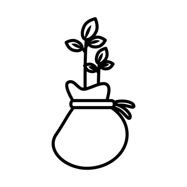 Plant gardening in sack line style icon — Stock Vector