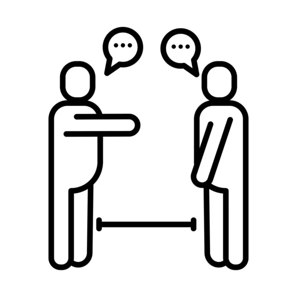 Osoby rozmawiające społeczna odległość linia styl ikona — Wektor stockowy