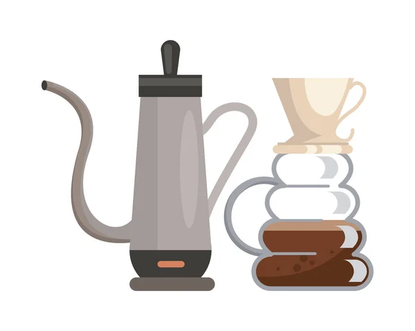 Koffiehuis theepot maken gebruiksvoorwerp en waterkoker platte stijl pictogram — Stockvector