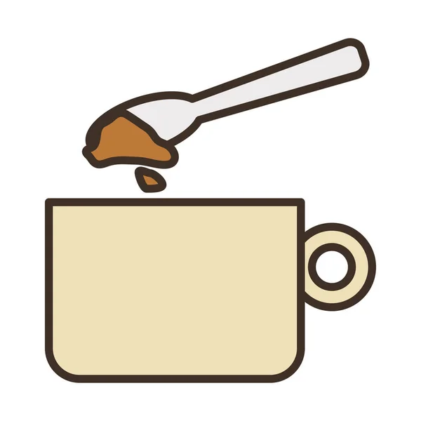 Кофе керамическая чашка с ложкой и сахарной заливки стиль значок — стоковый вектор
