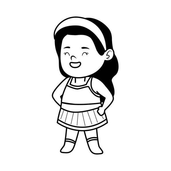 Милая маленькая девочка одета как чудо женщина стиль линии характера — стоковый вектор