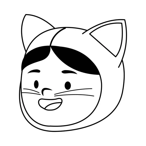 Roztomilý holčička oblečená jako kočka hlava znak styl čáry — Stockový vektor
