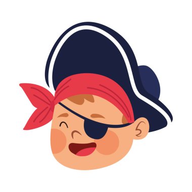 Korsan kafası gibi giyinmiş şirin bir çocuk.