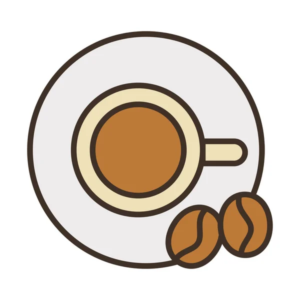 Café bebida xícara de cerâmica com grãos encher ícone de estilo — Vetor de Stock