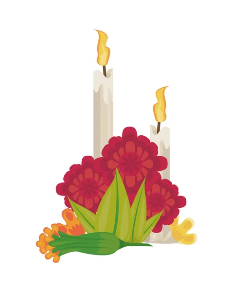Hermoso jardín de decoración de flores con velas — Vector de stock