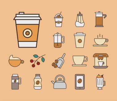 Kahve seti biçimindeki simgeleri doldur