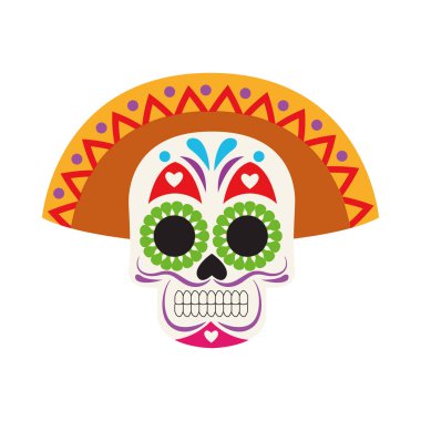 Maricahi şapkalı geleneksel Meksika kafatası.