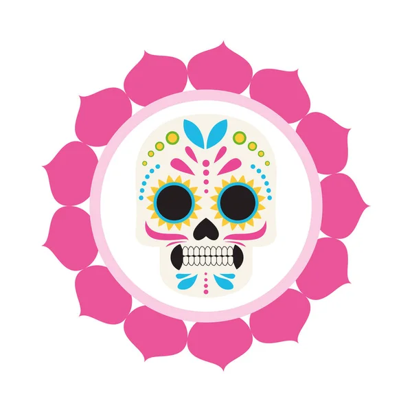 Traditionell mexikansk skalle huvud med kronblad ram — Stock vektor