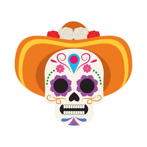 伝統的なメキシコの頭蓋骨頭にマリカヒの帽子 — ストックベクタ