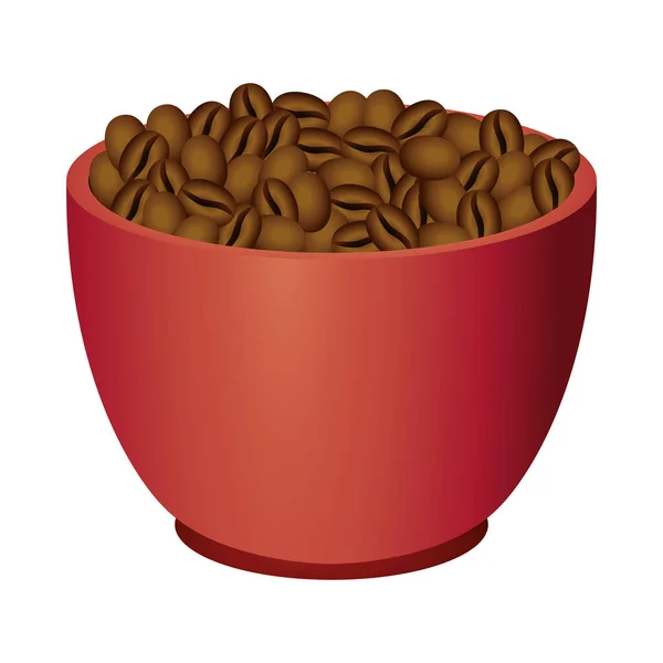 Granos de café en taza de cerámica — Vector de stock