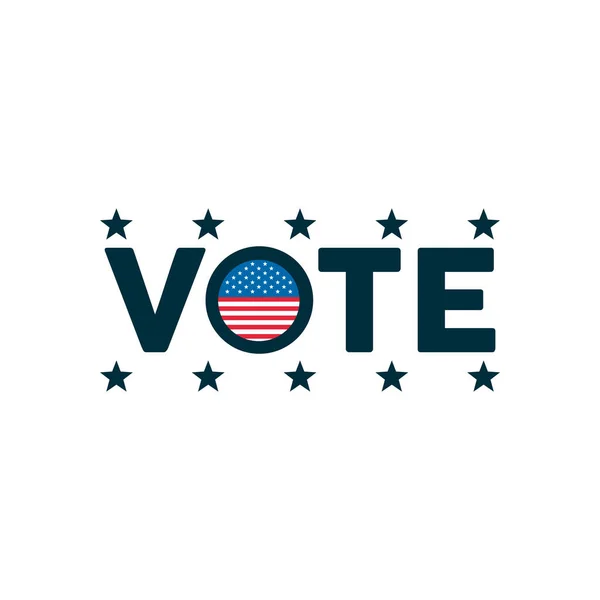 Voto palabra día de las elecciones con bandera de EE.UU. y estrellas — Vector de stock