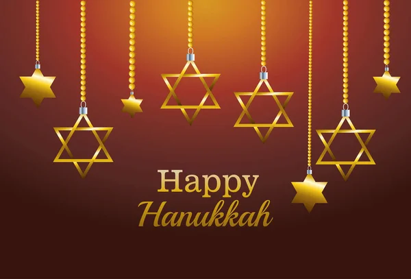 Happy hanukkah celebration card with stars hanging — Stock Vector