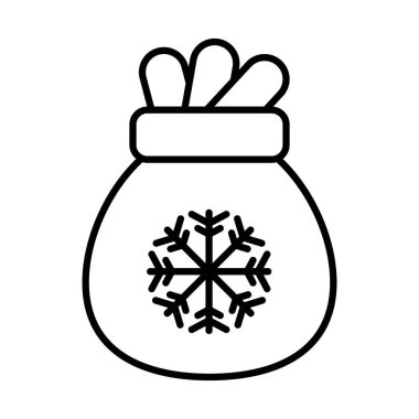 Kar tanesi çizgisi ikonuyla mutlu noeller çuvalı