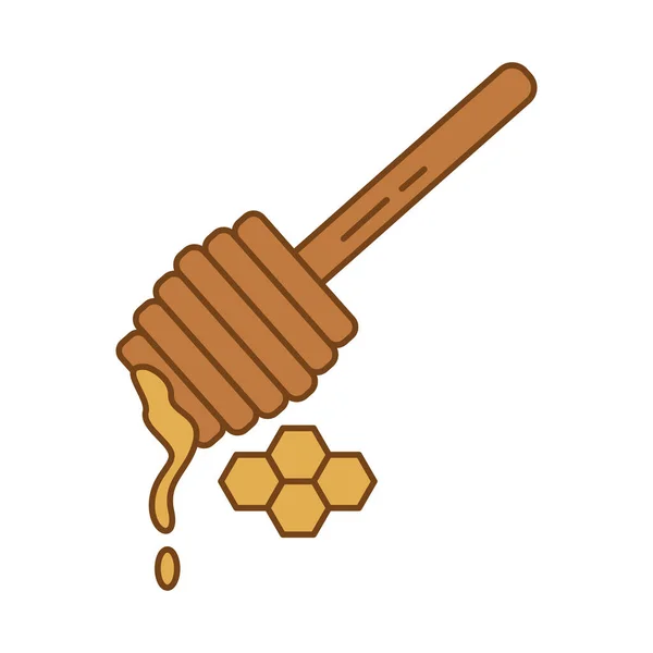 Dulce miel con palo de madera icono de estilo de relleno — Vector de stock