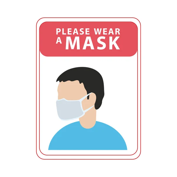 Please wear mask advetise label with man wearing mask — Stock Vector