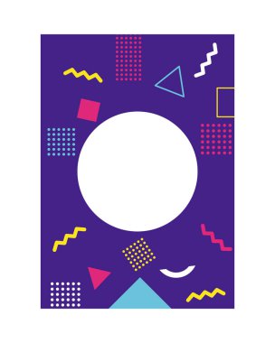 dairesel çerçeveli mor renkli memphis tarzı arkaplan