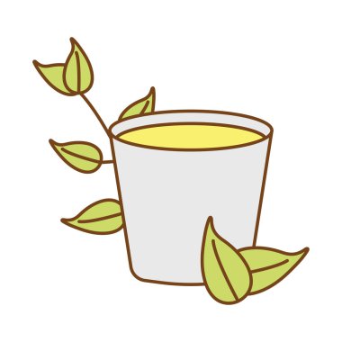 Yapraklı seramik fincanda çay bitkisel doldurma simgesi