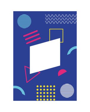 mavi renkli memphis biçimi arkaplanı figürlerle