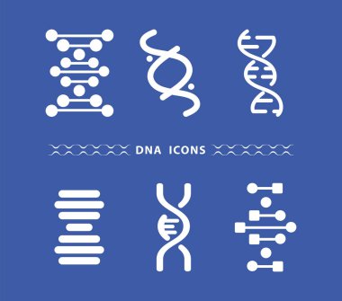 6 DNA molekülü yapısı mavi arkaplanda simgeler oluşturur