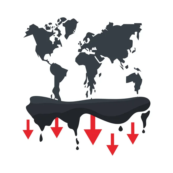 Oil price graphic with earth planet maps and arrows down — Stock Vector