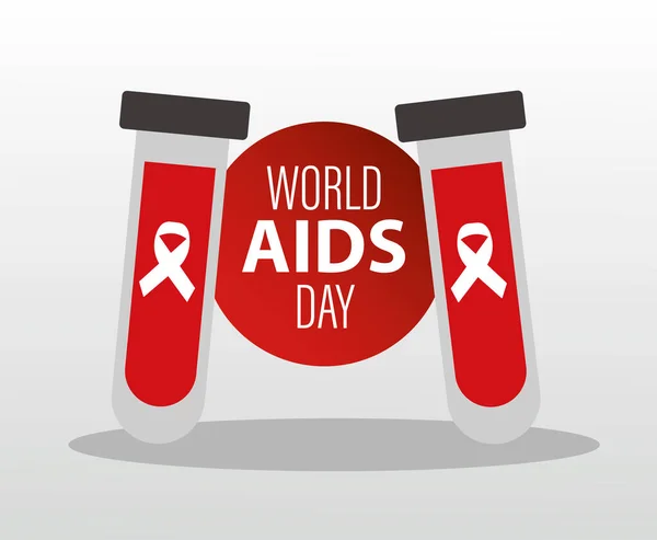 世界エイズの日のレタリングチューブテストで赤いリボン — ストックベクタ