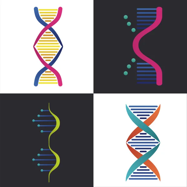 Quatre molécules d'ADN structures ensemble icônes — Image vectorielle