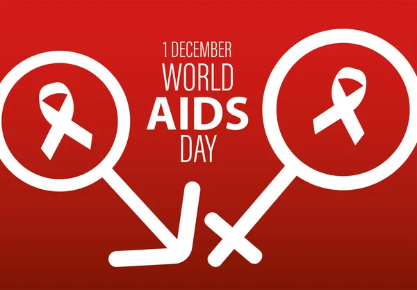 世界エイズデーレタリング赤いリボンで性別記号 — ストックベクタ