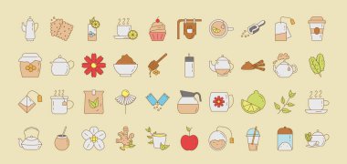 40 çay seti doldurma biçimi simgeleri demeti