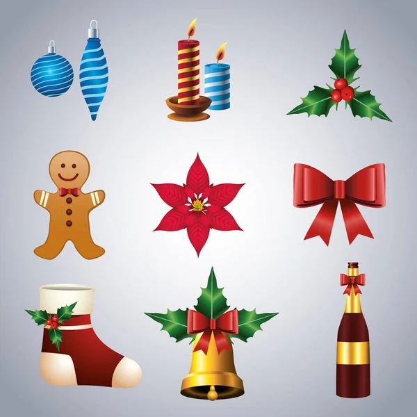 Paquet de neuf joyeuses icônes de Noël — Image vectorielle