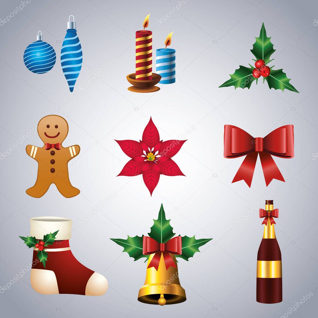 bundle of nine happy merry christmas icons