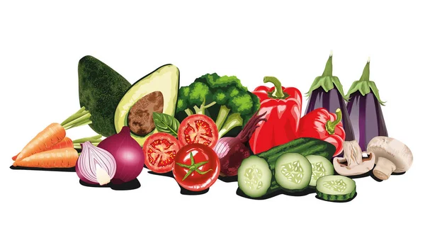 Serie d'insalata di verdure fresca — Vettoriale Stock