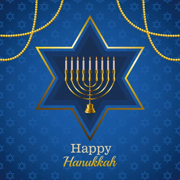 Happy hanukkah celebration card with candelabrum in star — Stock Vector