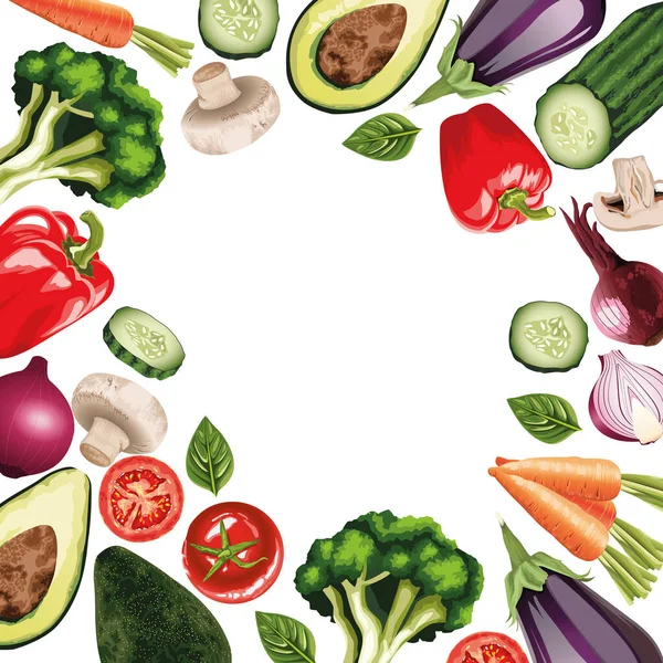 Набор свежих овощей вокруг рамки — стоковый вектор