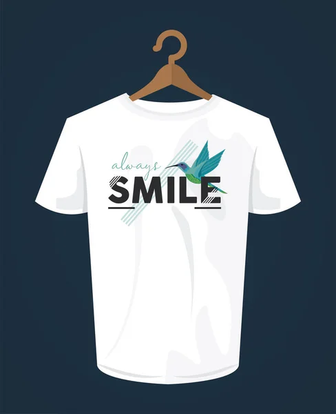 Smile word shirt print wear with bird in clothespin — Stock Vector