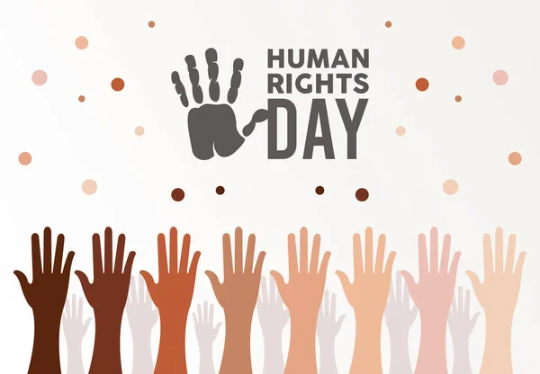 Plakat zum Tag der Menschenrechte mit den Händen nach oben — Stockvektor