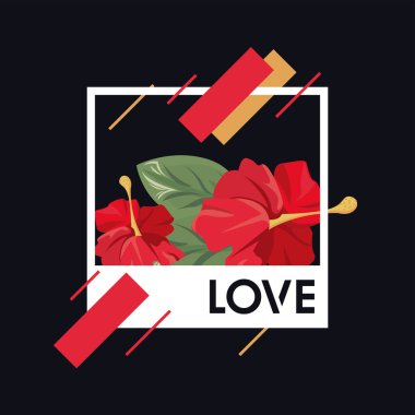 Sevgi sözcüğüyle süslü çiçek çerçeveli poster doğası