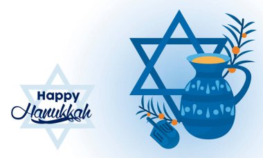 Yahudi yıldızı ve çaydanlıkla mutlu Hanuka kutlamaları.