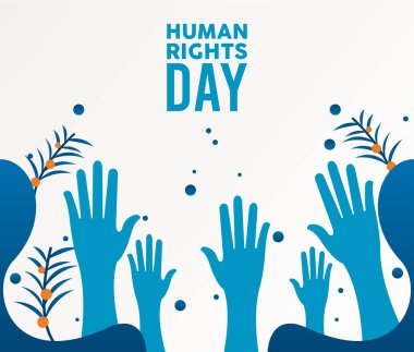 human rights day poster with hands up silhouette clipart