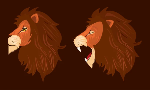 Huvuden lejon kungar profiler färgglada ikoner — Stock vektor