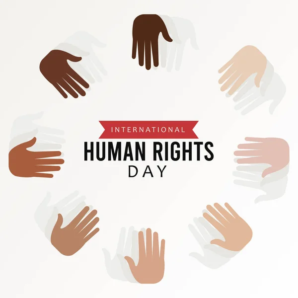 Plakat zum Tag der Menschenrechte mit interrassischen Handflächen — Stockvektor