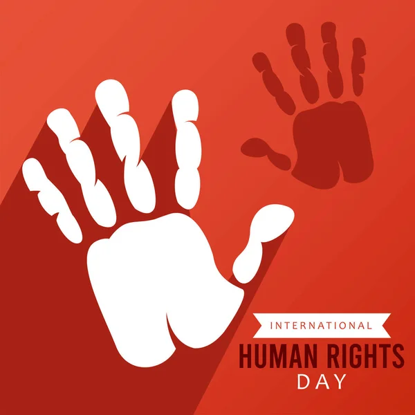 Plakat zum Tag der Menschenrechte mit Handabdruck und Schatten — Stockvektor