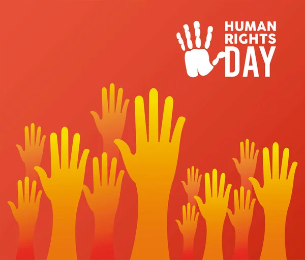 Cartel del día de los derechos humanos con las manos arriba silueta — Archivo Imágenes Vectoriales