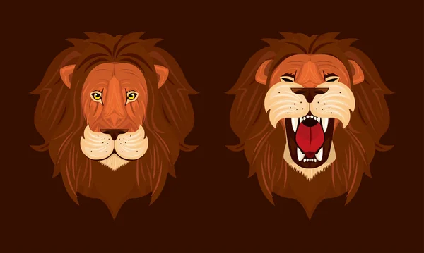 Голови левів королів перед різнокольоровими іконками — стоковий вектор