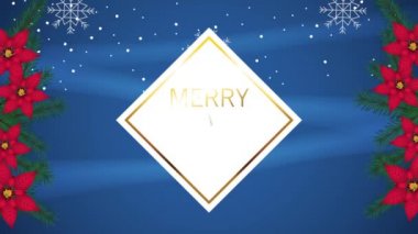 Çiçek çerçeveli altın harfli mutlu noel kartları.