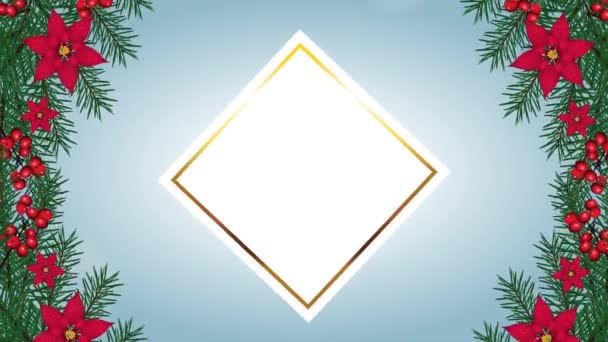 Happy merry christmas frame with leafs and flowers — Stock Video