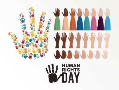 human rights day poster with hands up and hands prints clipart