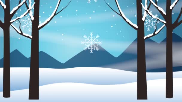 Feliz feliz tarjeta de Navidad con escena de paisaje de nieve — Vídeos de Stock